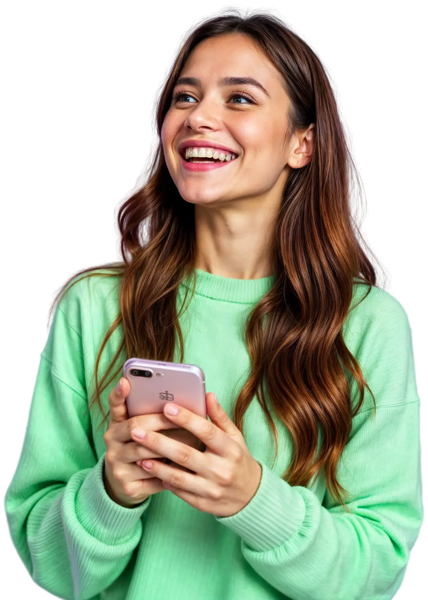 Smiling woman holding a smartphone